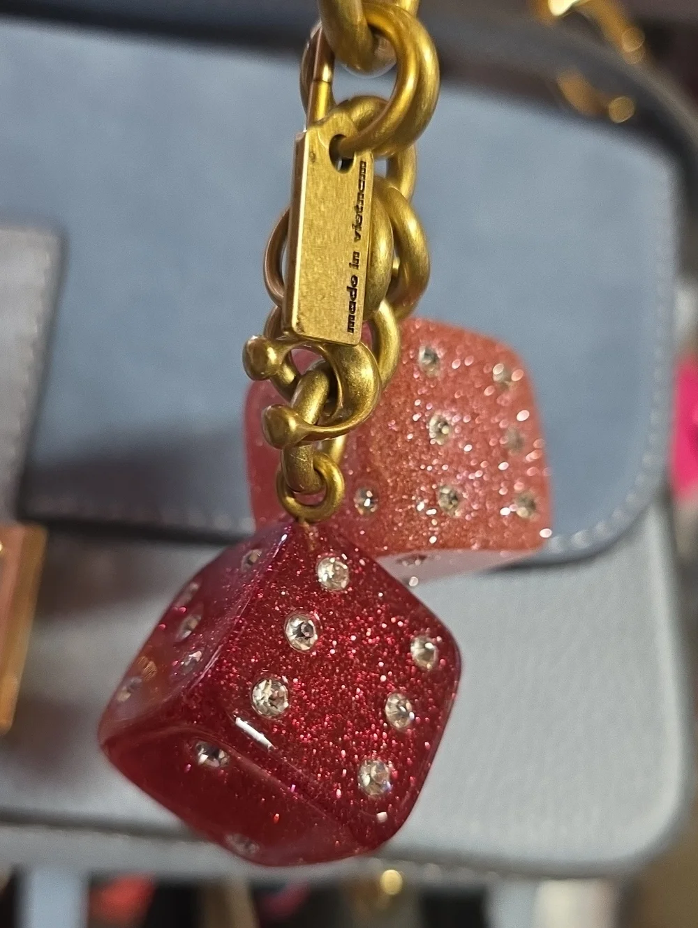 Coach Sparkling Large Glitter Dice Bag Charm W/ Dig Clip Euc with Dusty